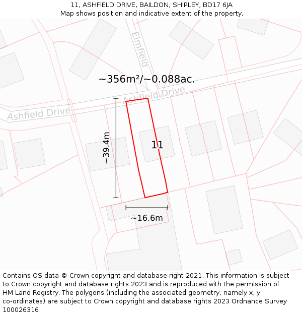 11, ASHFIELD DRIVE, BAILDON, SHIPLEY, BD17 6JA: Plot and title map