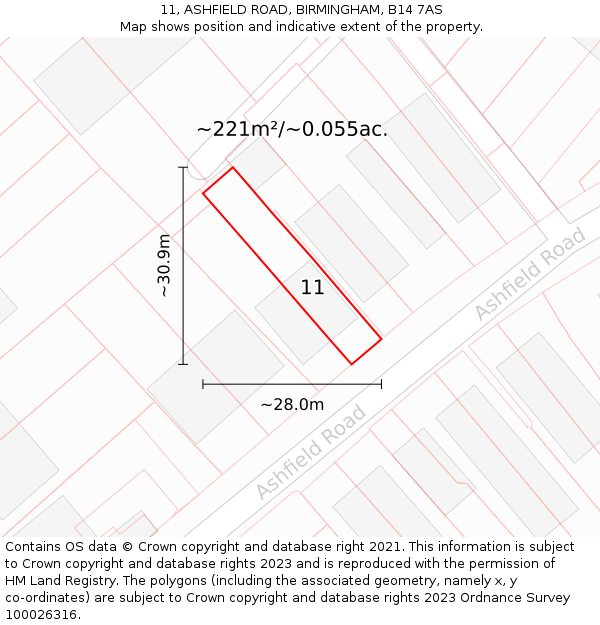 11, ASHFIELD ROAD, BIRMINGHAM, B14 7AS: Plot and title map