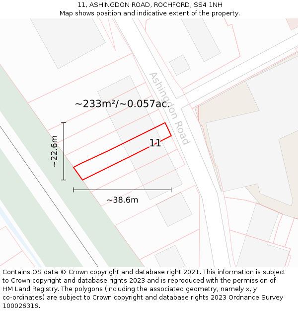 11, ASHINGDON ROAD, ROCHFORD, SS4 1NH: Plot and title map