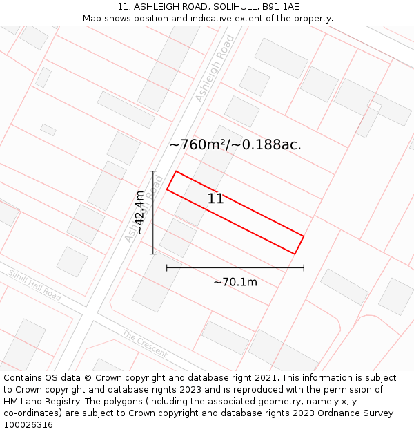 11, ASHLEIGH ROAD, SOLIHULL, B91 1AE: Plot and title map