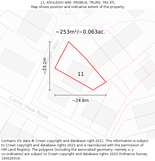 11, ASHLEIGH WAY, PROBUS, TRURO, TR2 4TL: Plot and title map