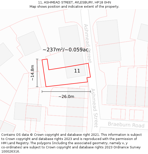 11, ASHMEAD STREET, AYLESBURY, HP18 0HN: Plot and title map