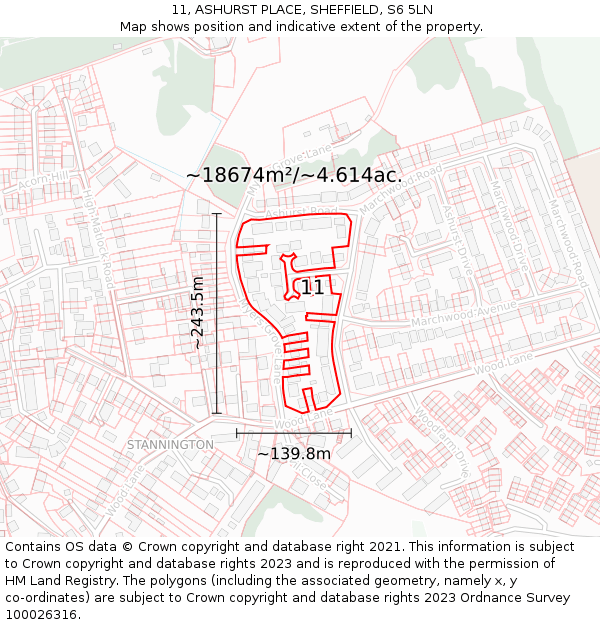 11, ASHURST PLACE, SHEFFIELD, S6 5LN: Plot and title map