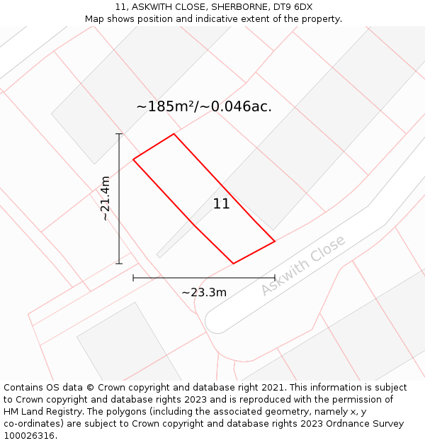 11, ASKWITH CLOSE, SHERBORNE, DT9 6DX: Plot and title map