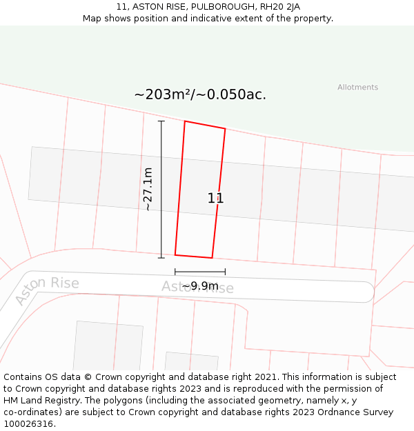 11, ASTON RISE, PULBOROUGH, RH20 2JA: Plot and title map