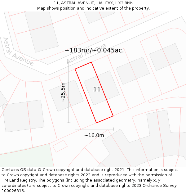 11, ASTRAL AVENUE, HALIFAX, HX3 8NN: Plot and title map