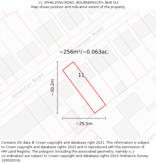 11, ATHELSTAN ROAD, BOURNEMOUTH, BH6 5LY: Plot and title map