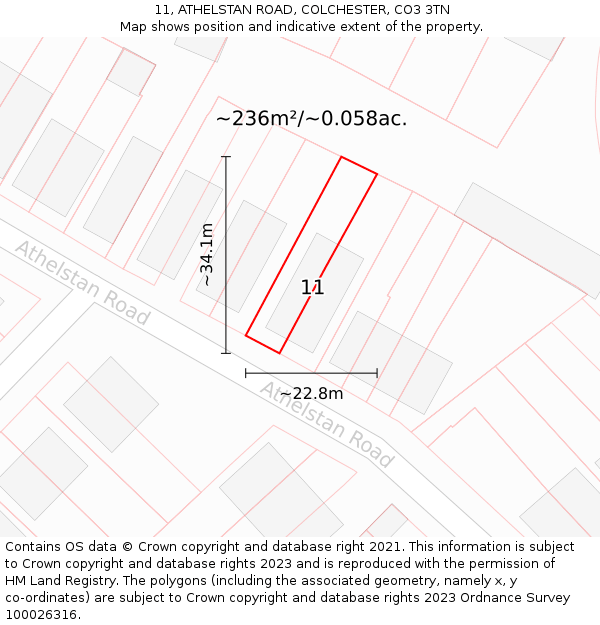 11, ATHELSTAN ROAD, COLCHESTER, CO3 3TN: Plot and title map