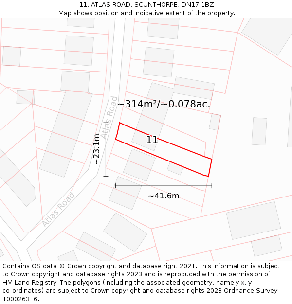 11, ATLAS ROAD, SCUNTHORPE, DN17 1BZ: Plot and title map