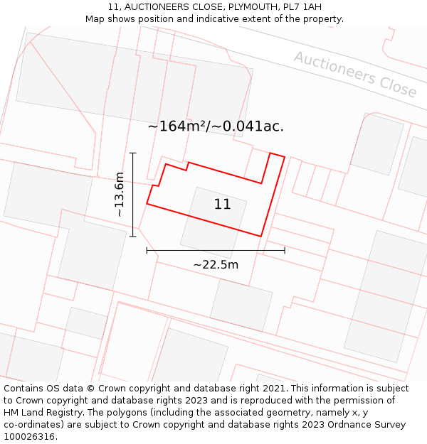 11, AUCTIONEERS CLOSE, PLYMOUTH, PL7 1AH: Plot and title map
