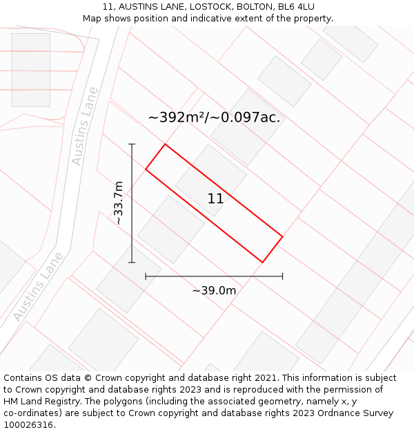 11, AUSTINS LANE, LOSTOCK, BOLTON, BL6 4LU: Plot and title map