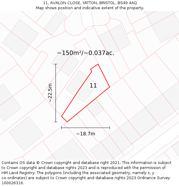 11, AVALON CLOSE, YATTON, BRISTOL, BS49 4AQ: Plot and title map