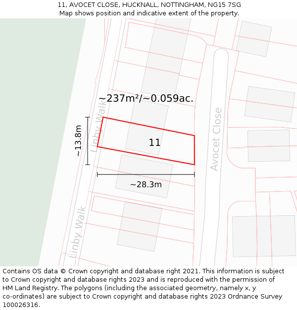 11, AVOCET CLOSE, HUCKNALL, NOTTINGHAM, NG15 7SG: Plot and title map