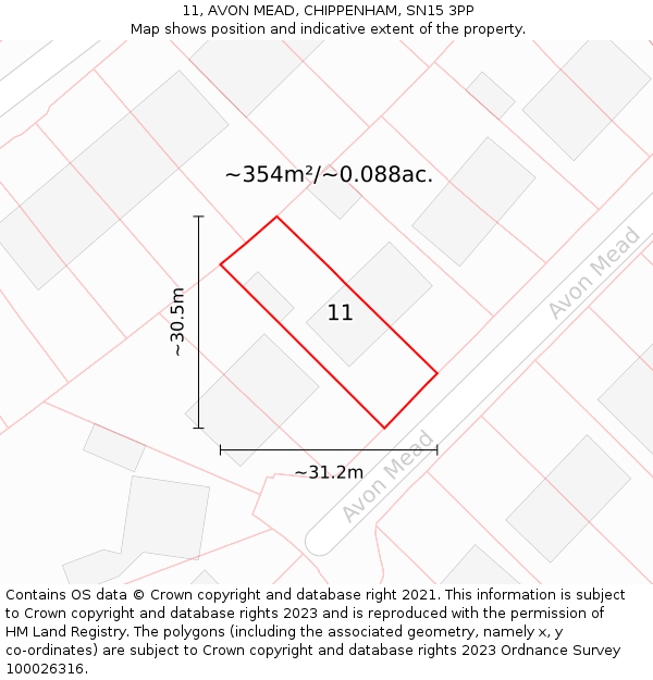 11, AVON MEAD, CHIPPENHAM, SN15 3PP: Plot and title map