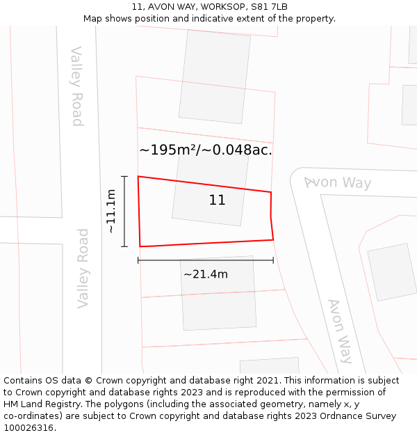 11, AVON WAY, WORKSOP, S81 7LB: Plot and title map
