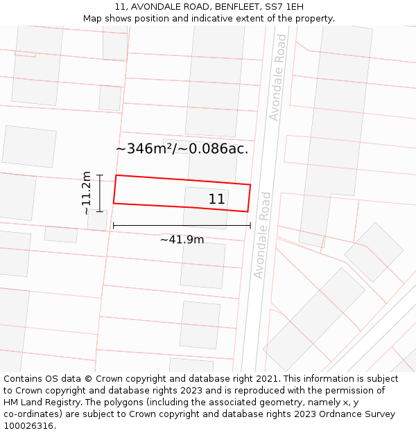 11, AVONDALE ROAD, BENFLEET, SS7 1EH: Plot and title map