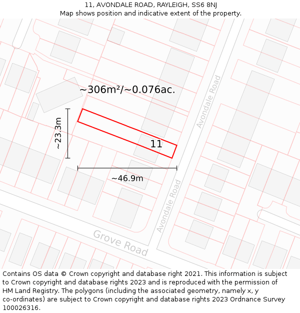 11, AVONDALE ROAD, RAYLEIGH, SS6 8NJ: Plot and title map