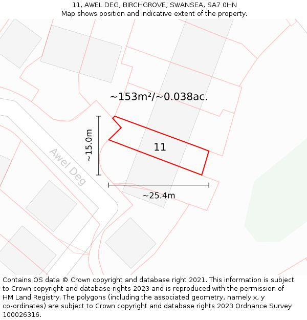 11, AWEL DEG, BIRCHGROVE, SWANSEA, SA7 0HN: Plot and title map