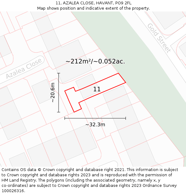11, AZALEA CLOSE, HAVANT, PO9 2FL: Plot and title map