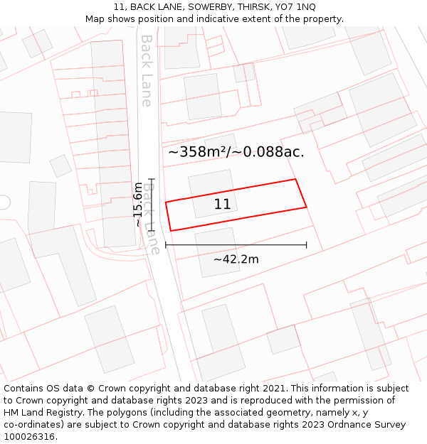 11, BACK LANE, SOWERBY, THIRSK, YO7 1NQ: Plot and title map