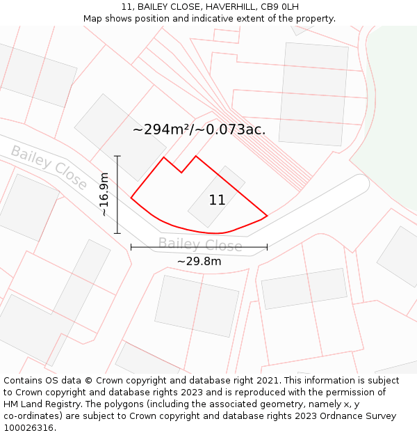 11, BAILEY CLOSE, HAVERHILL, CB9 0LH: Plot and title map