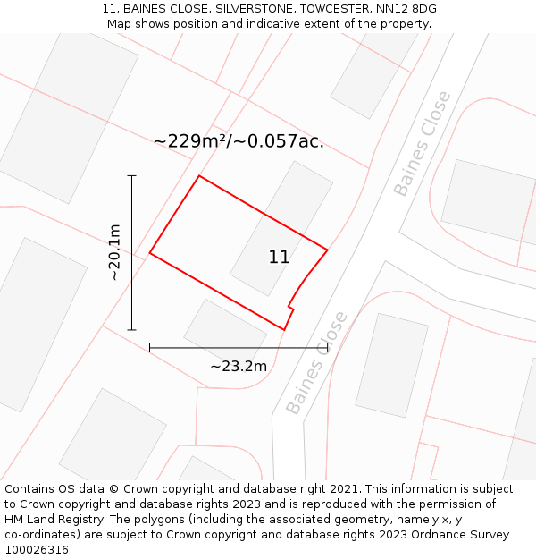 11, BAINES CLOSE, SILVERSTONE, TOWCESTER, NN12 8DG: Plot and title map