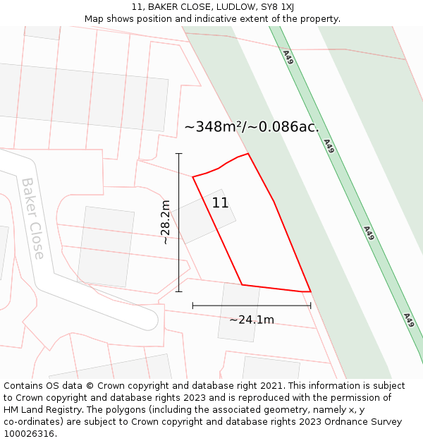 11, BAKER CLOSE, LUDLOW, SY8 1XJ: Plot and title map