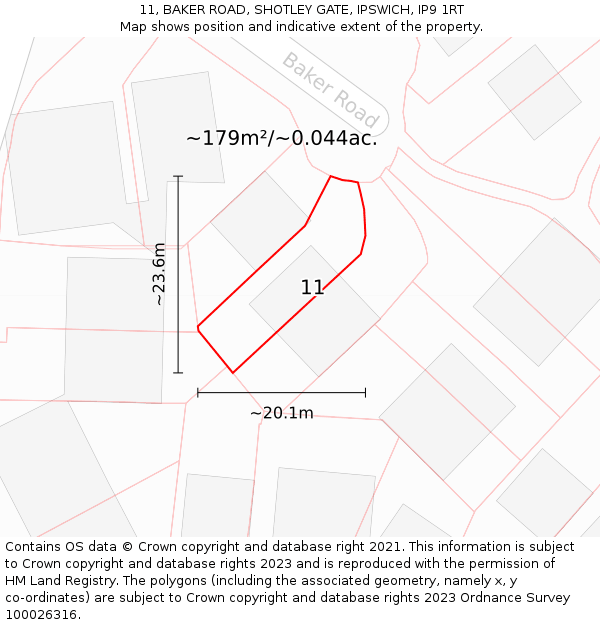 11, BAKER ROAD, SHOTLEY GATE, IPSWICH, IP9 1RT: Plot and title map