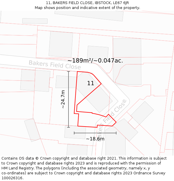 11, BAKERS FIELD CLOSE, IBSTOCK, LE67 6JR: Plot and title map