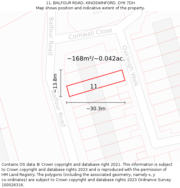 11, BALFOUR ROAD, KINGSWINFORD, DY6 7DH: Plot and title map