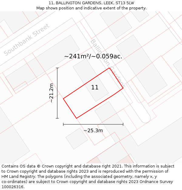 11, BALLINGTON GARDENS, LEEK, ST13 5LW: Plot and title map