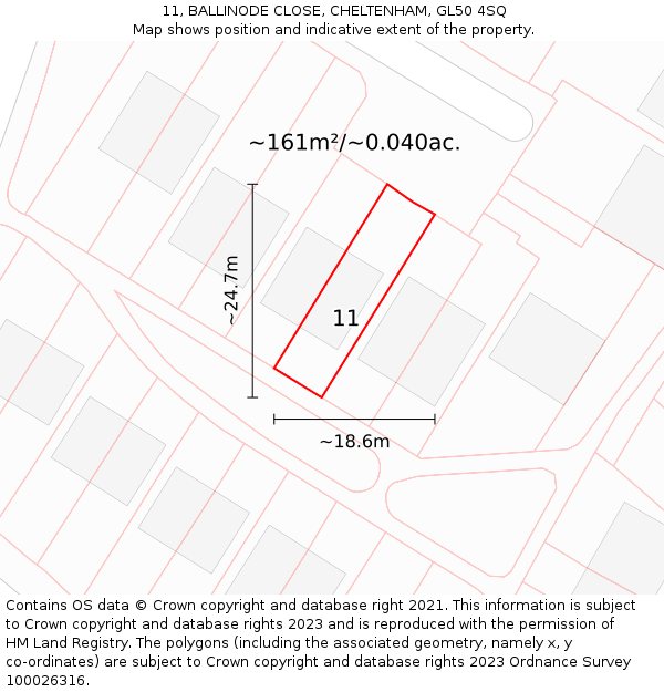 11, BALLINODE CLOSE, CHELTENHAM, GL50 4SQ: Plot and title map