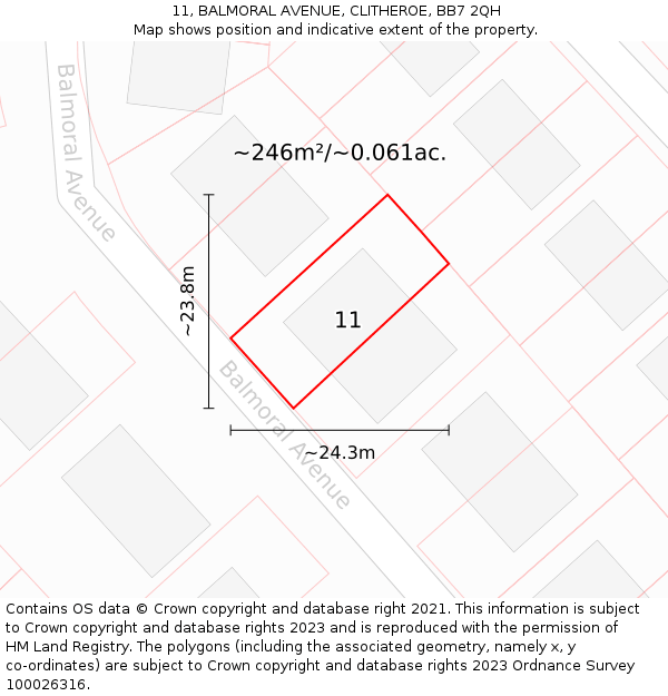 11, BALMORAL AVENUE, CLITHEROE, BB7 2QH: Plot and title map