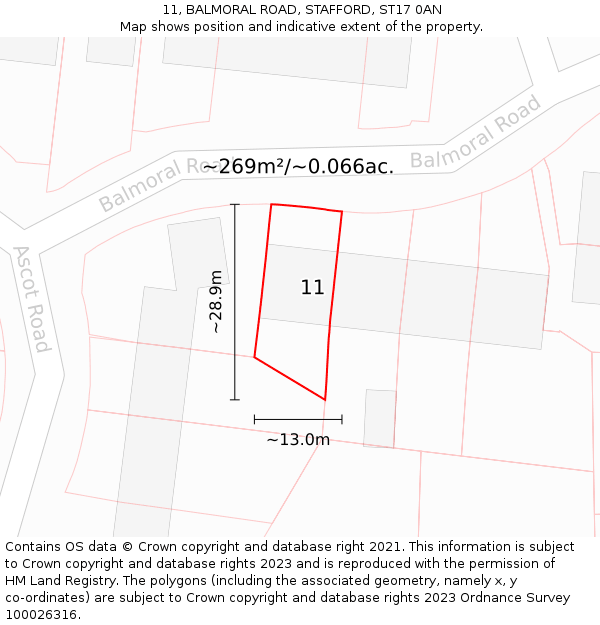 11, BALMORAL ROAD, STAFFORD, ST17 0AN: Plot and title map