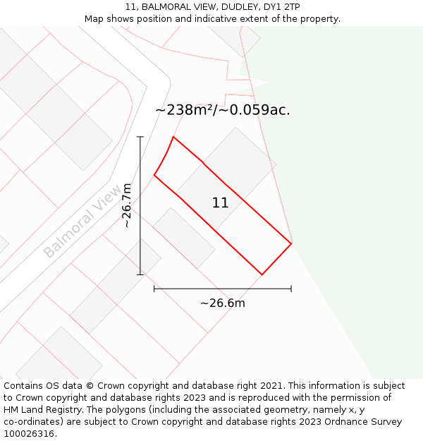 11, BALMORAL VIEW, DUDLEY, DY1 2TP: Plot and title map