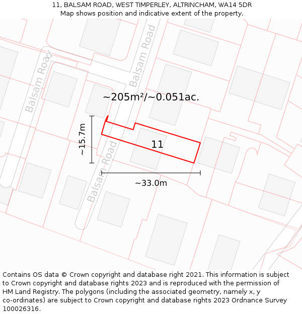 11, BALSAM ROAD, WEST TIMPERLEY, ALTRINCHAM, WA14 5DR: Plot and title map