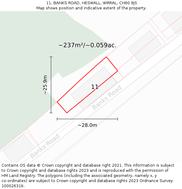 11, BANKS ROAD, HESWALL, WIRRAL, CH60 9JS: Plot and title map