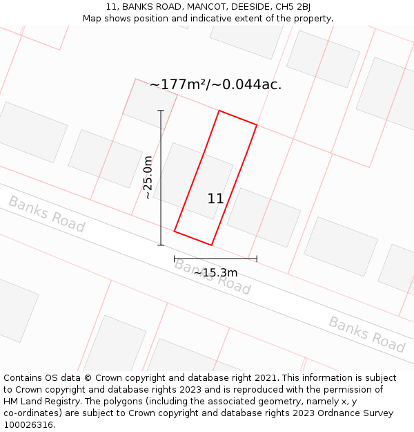 11, BANKS ROAD, MANCOT, DEESIDE, CH5 2BJ: Plot and title map