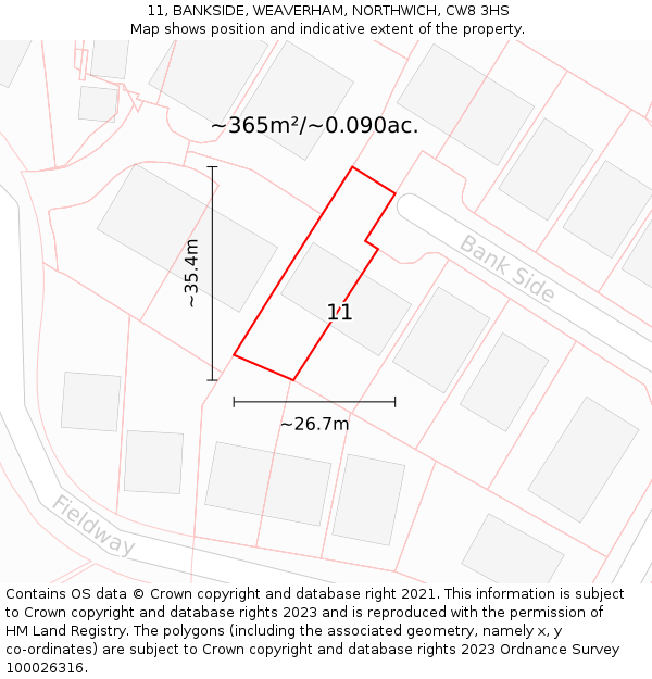 11, BANKSIDE, WEAVERHAM, NORTHWICH, CW8 3HS: Plot and title map