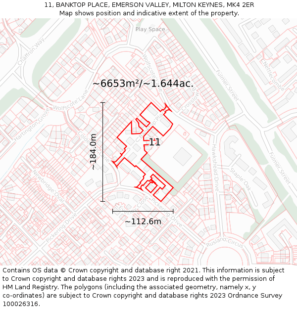 11, BANKTOP PLACE, EMERSON VALLEY, MILTON KEYNES, MK4 2ER: Plot and title map