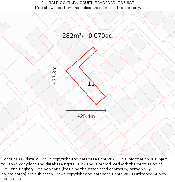 11, BANNOCKBURN COURT, BRADFORD, BD5 8AE: Plot and title map