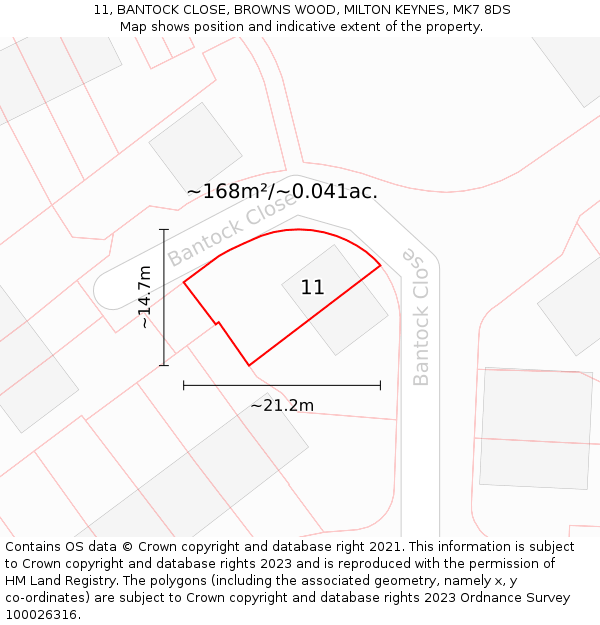 11, BANTOCK CLOSE, BROWNS WOOD, MILTON KEYNES, MK7 8DS: Plot and title map