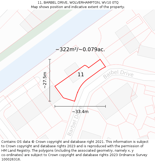 11, BARBEL DRIVE, WOLVERHAMPTON, WV10 0TQ: Plot and title map