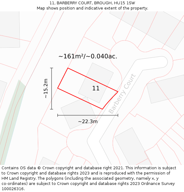 11, BARBERRY COURT, BROUGH, HU15 1SW: Plot and title map