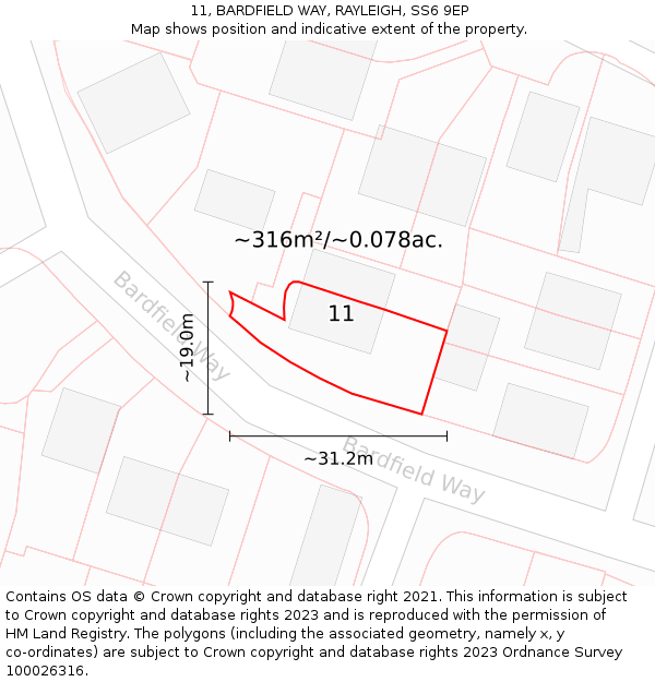 11, BARDFIELD WAY, RAYLEIGH, SS6 9EP: Plot and title map