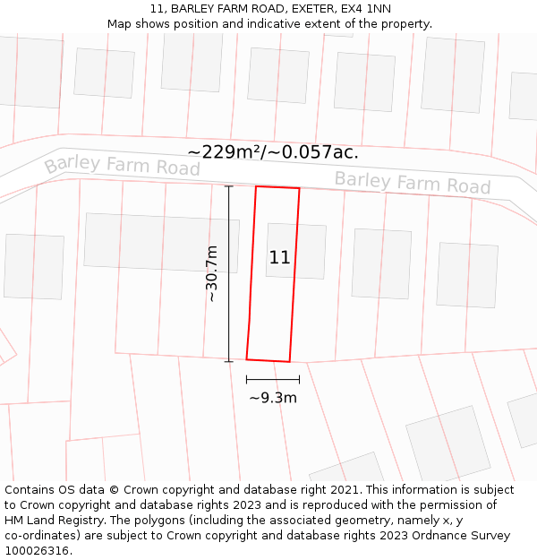 11, BARLEY FARM ROAD, EXETER, EX4 1NN: Plot and title map