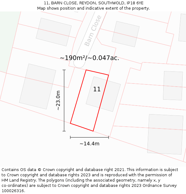 11, BARN CLOSE, REYDON, SOUTHWOLD, IP18 6YE: Plot and title map