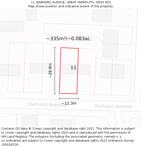 11, BARNARD AVENUE, GREAT YARMOUTH, NR30 4DS: Plot and title map