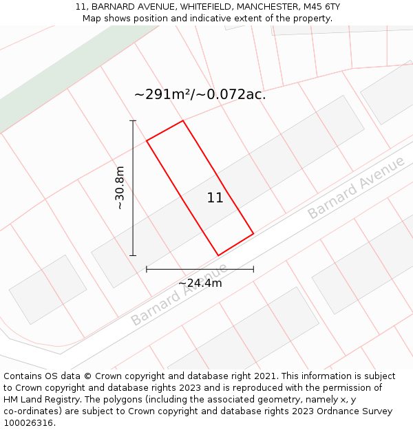 11, BARNARD AVENUE, WHITEFIELD, MANCHESTER, M45 6TY: Plot and title map