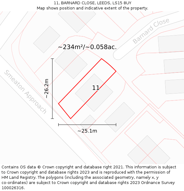 11, BARNARD CLOSE, LEEDS, LS15 8UY: Plot and title map